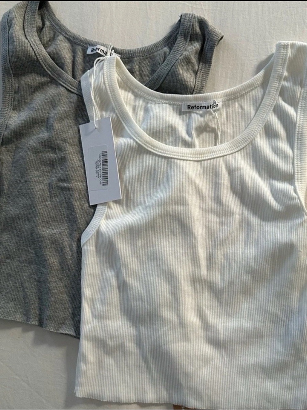 reformation • net tank top bundle gray white sleeveless crop shirt ribbed